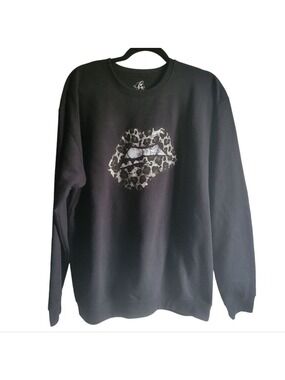 Blonde Ambition Black Sweatshirt Lepard Lips Womens size Large Animal Print